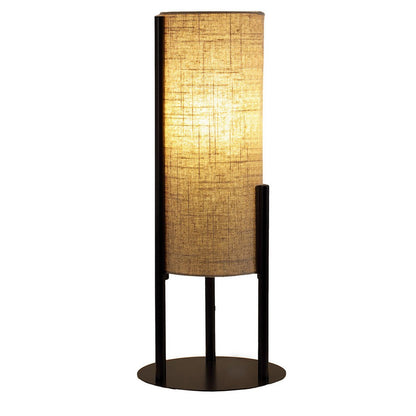 Modern Table Lamp, Upright Beige Linen Drum Shade, Black Metal 22 Inch