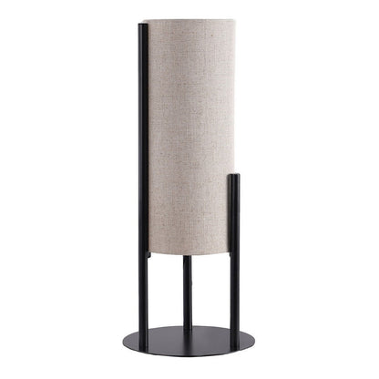 Modern Table Lamp, Upright Beige Linen Drum Shade, Black Metal 22 Inch