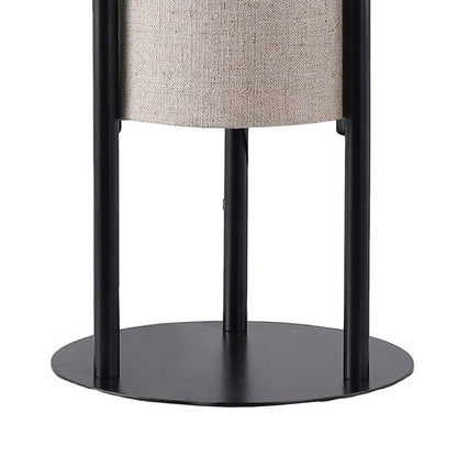 Modern Table Lamp, Upright Beige Linen Drum Shade, Black Metal 22 Inch