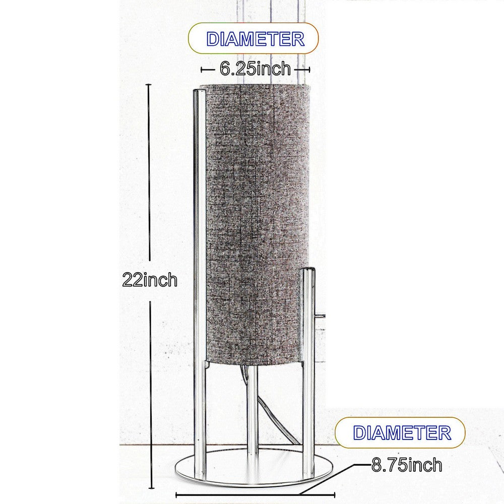 Modern Table Lamp, Upright Beige Linen Drum Shade, Black Metal 22 Inch