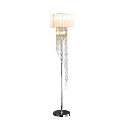Mero Floor Lamp, Suspended Crystal Rain Chains, White Shade, 66 Inch