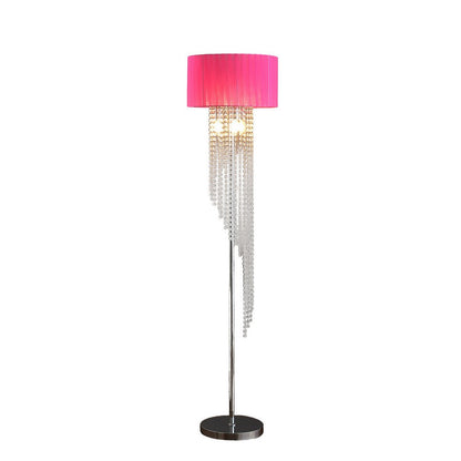 Mero Floor Lamp, Suspended Crystal Rain Chains, Pink Shade, 53 Inch