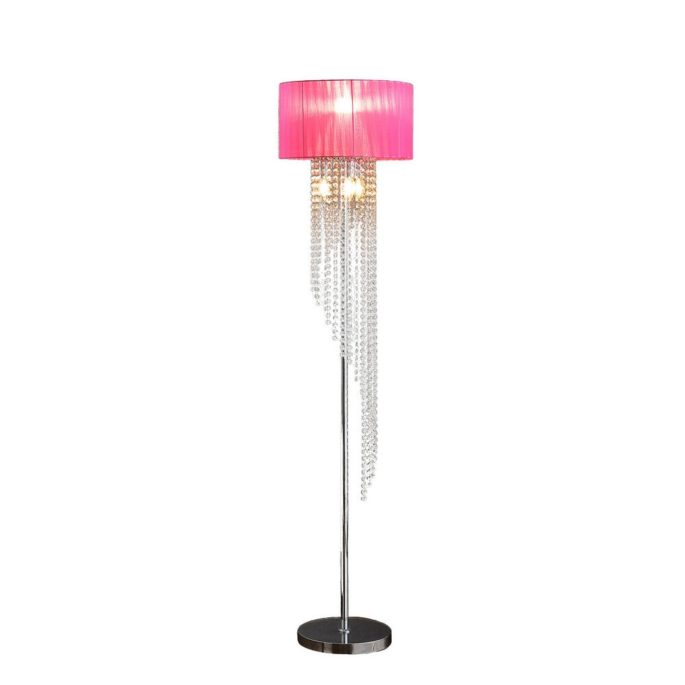 Mero Floor Lamp, Suspended Crystal Rain Chains, Pink Shade, 53 Inch