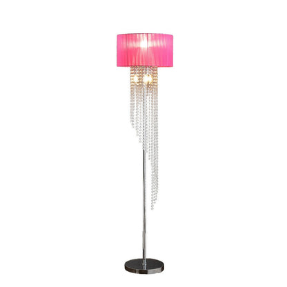 Mero Floor Lamp, Suspended Crystal Rain Chains, Pink Shade, 53 Inch