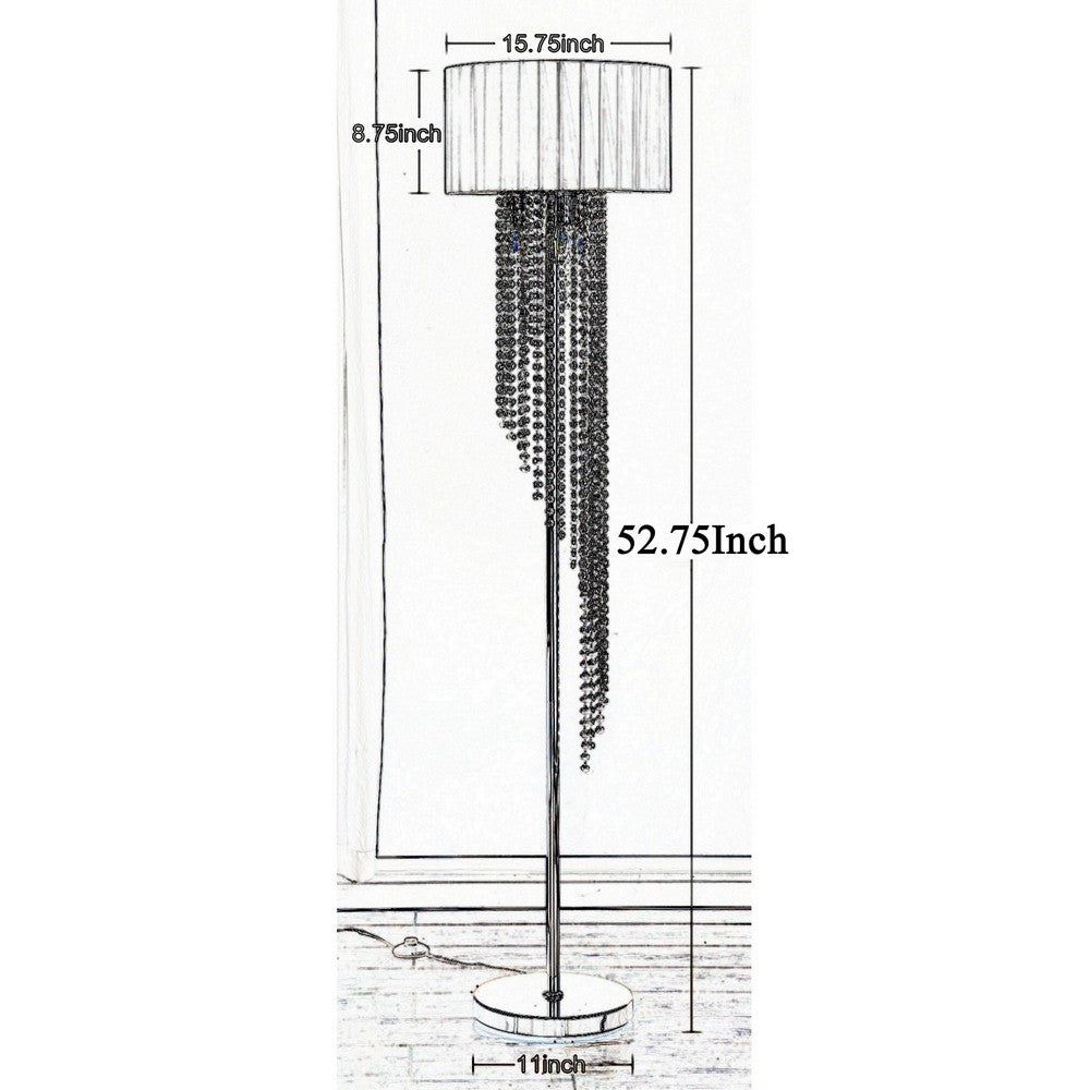 Mero Floor Lamp, Suspended Crystal Rain Chains, Pink Shade, 53 Inch