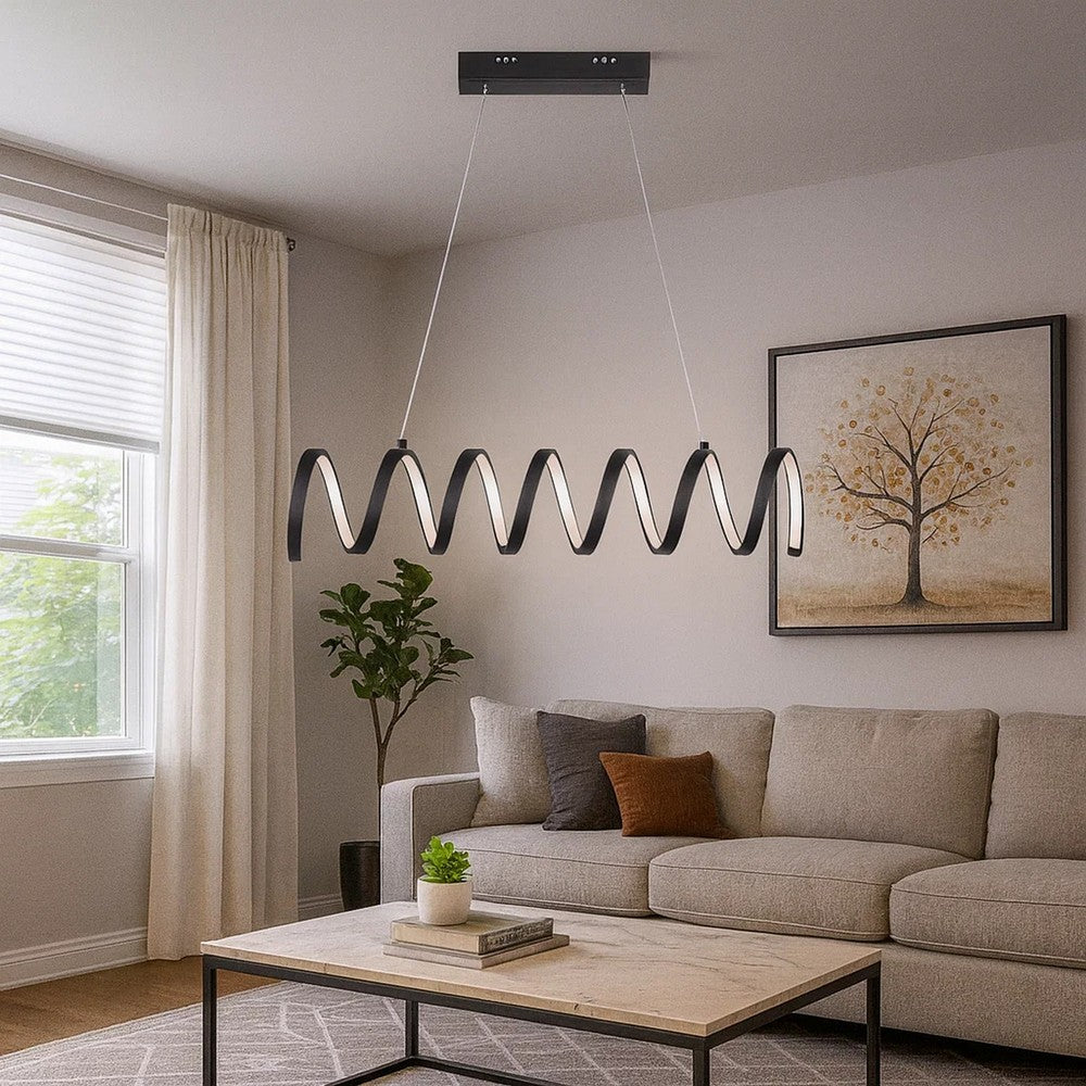 Modern Ceiling Pendant Light, Suspended Aluminum Spiral Loop, 23 Inch