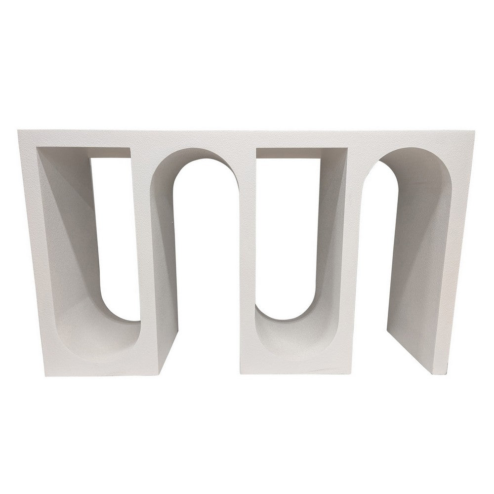 Rectangular Console Table with Wavelike Base, 54 Inch White Wood