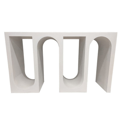 Rectangular Console Table with Wavelike Base, 54 Inch White Wood