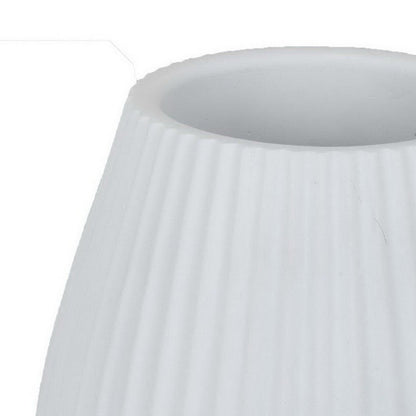 Azra Vase with Ribbed Texture and Wide Opening, 8 Inch White Resin