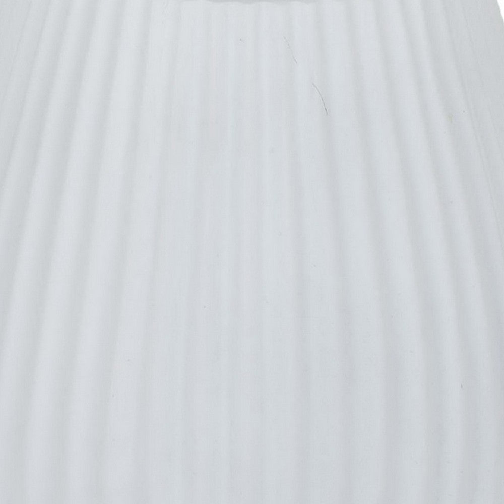 Azra Vase with Ribbed Texture and Wide Opening, 8 Inch White Resin