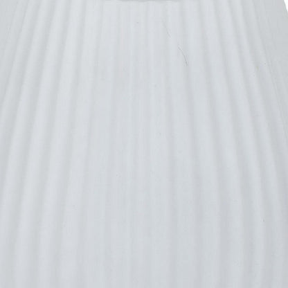 Azra Vase with Ribbed Texture and Wide Opening, 8 Inch White Resin