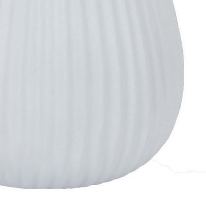Azra Vase with Ribbed Texture and Wide Opening, 8 Inch White Resin