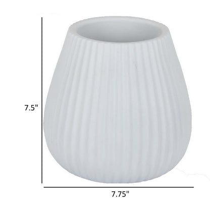 Azra Vase with Ribbed Texture and Wide Opening, 8 Inch White Resin
