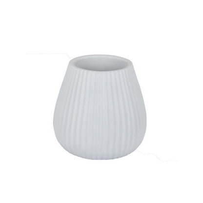 Azra Vase with Ribbed Texture and Wide Opening, 8 Inch White Resin
