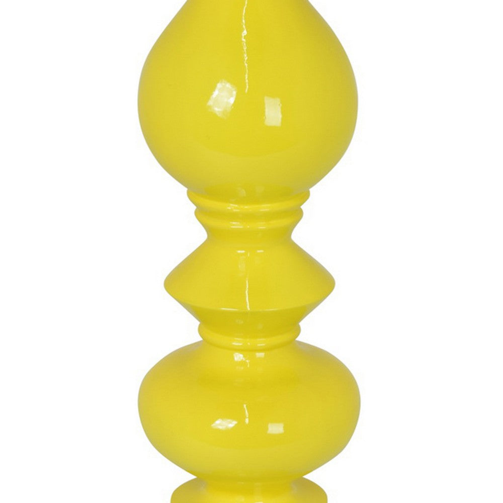 Naze Tabletop Candle Holder with Turned Accents, 23 Inch Yellow Resin