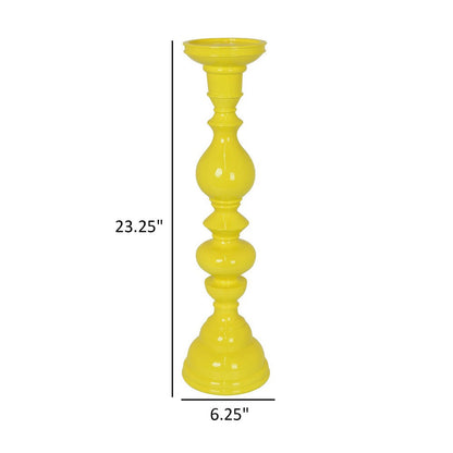 Naze Tabletop Candle Holder with Turned Accents, 23 Inch Yellow Resin
