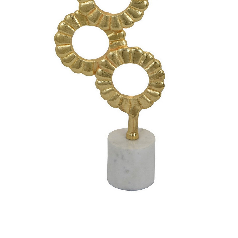 Sherry Tabletop Decor, 23 Inch Golden Metal Round Patterns, White Base