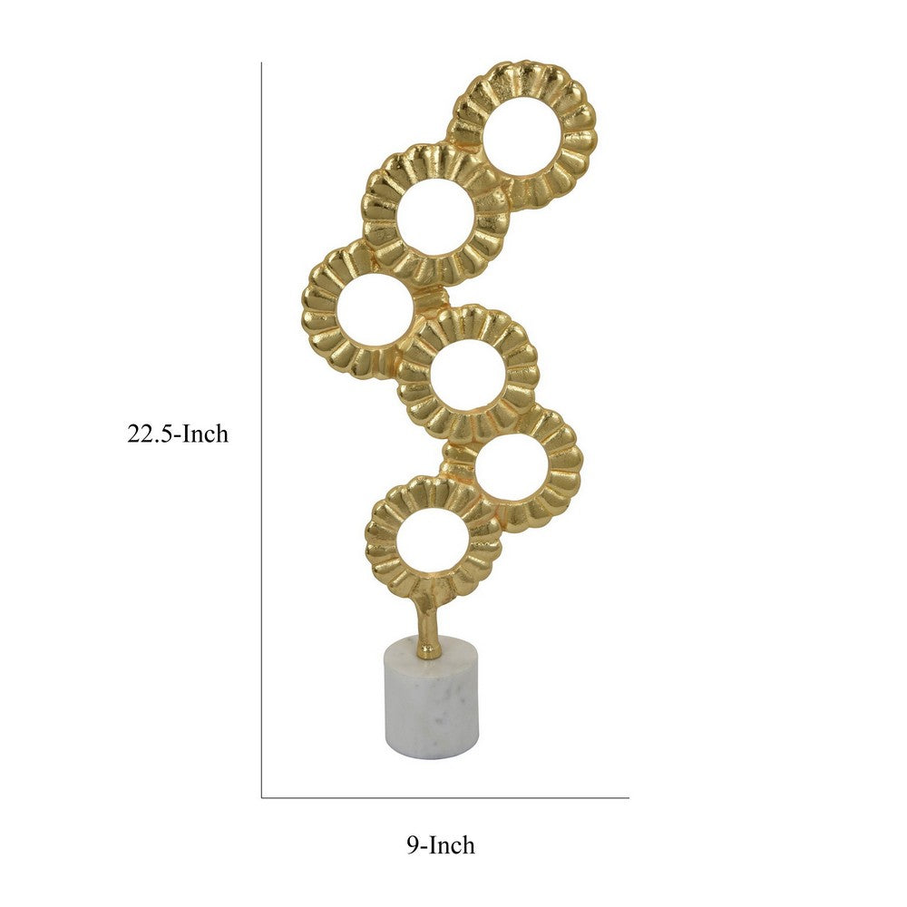 Sherry Tabletop Decor, 23 Inch Golden Metal Round Patterns, White Base