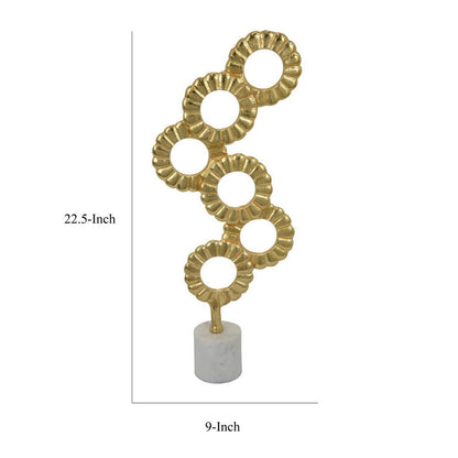 Sherry Tabletop Decor, 23 Inch Golden Metal Round Patterns, White Base