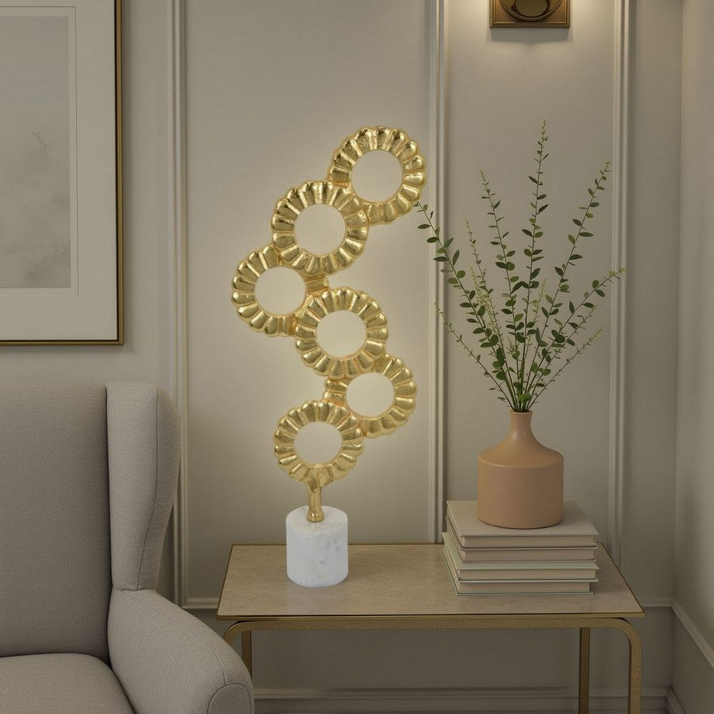 Sherry Tabletop Decor, 23 Inch Golden Metal Round Patterns, White Base