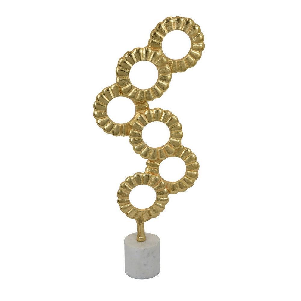 Sherry Tabletop Decor, 23 Inch Golden Metal Round Patterns, White Base