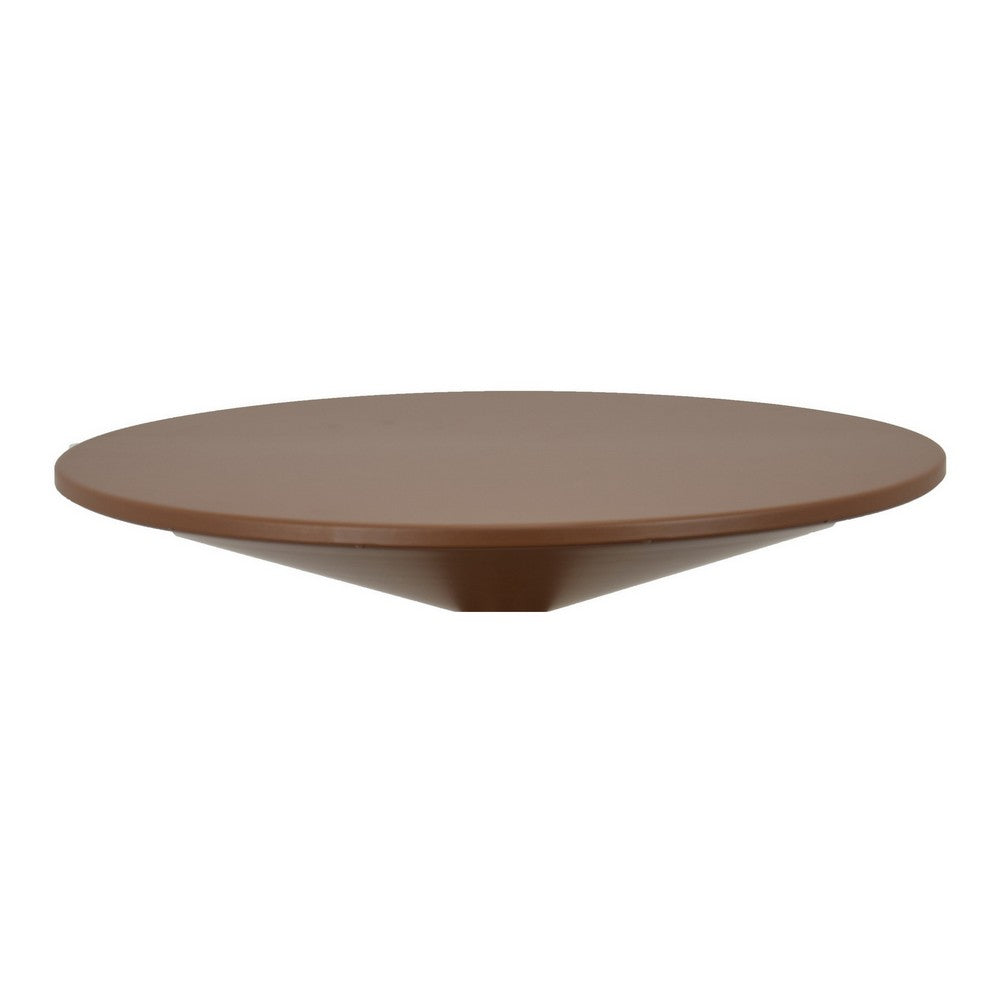 Jammy Plant Stand Table, Round 24 Inch Top, Brown Metal Cone Base