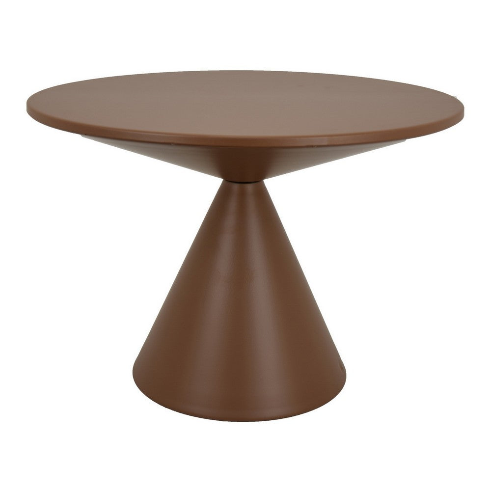 Jammy Plant Stand Table, Round 24 Inch Top, Brown Metal Cone Base