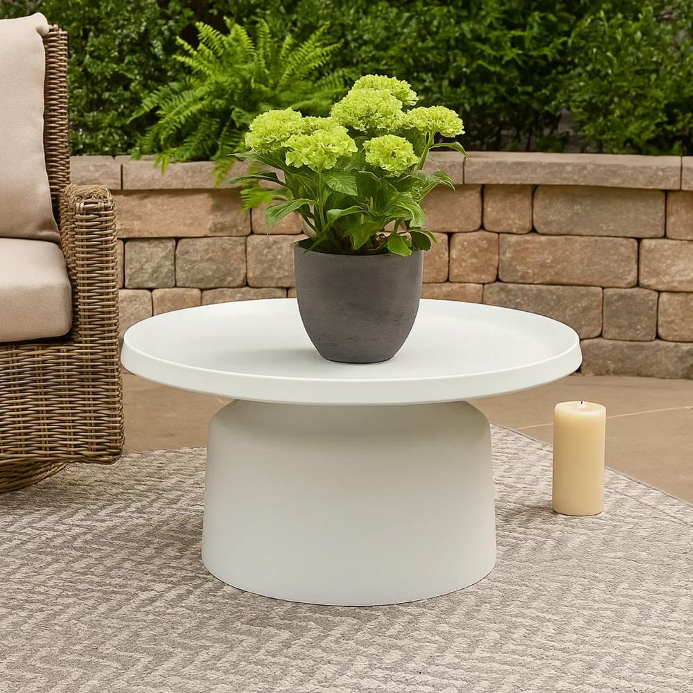 Ricca Plant Stand Table, White Metal, Round 29 Inch Top, Pedestal Base