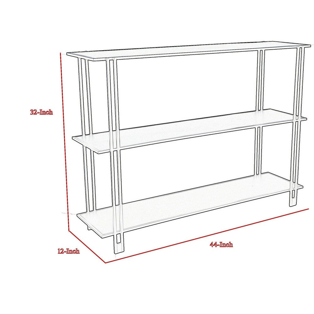 Rasha 3 Tier Storage Rack Rack, Spacious Shelves, White Metal, 44 Inch