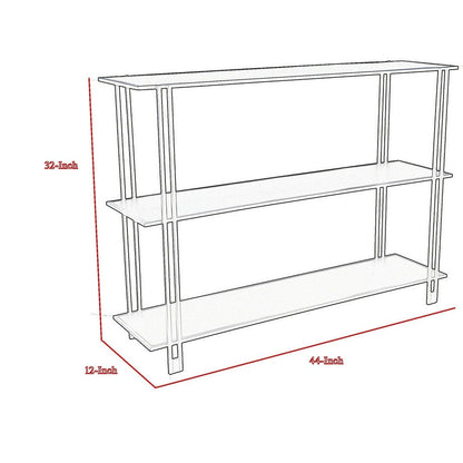 Rasha 3 Tier Storage Rack Rack, Spacious Shelves, White Metal, 44 Inch