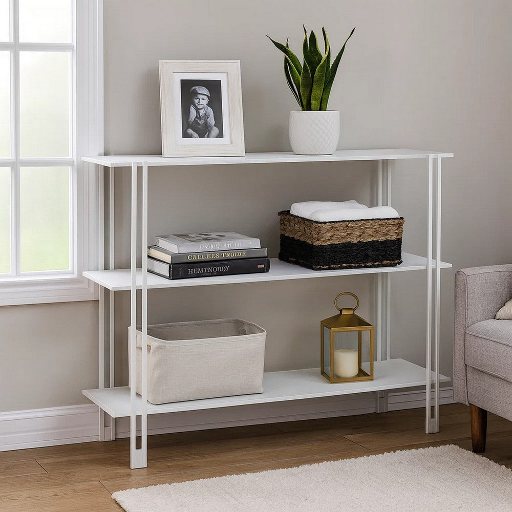 Rasha 3 Tier Storage Rack Rack, Spacious Shelves, White Metal, 44 Inch