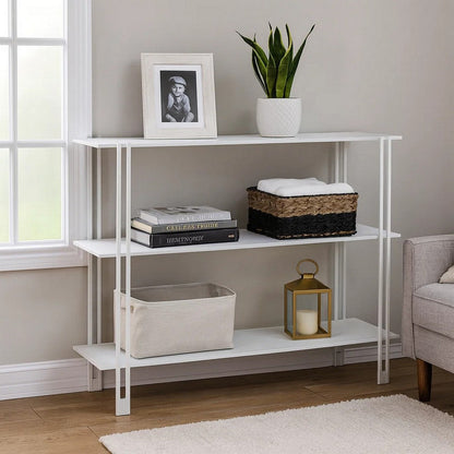 Rasha 3 Tier Storage Rack Rack, Spacious Shelves, White Metal, 44 Inch