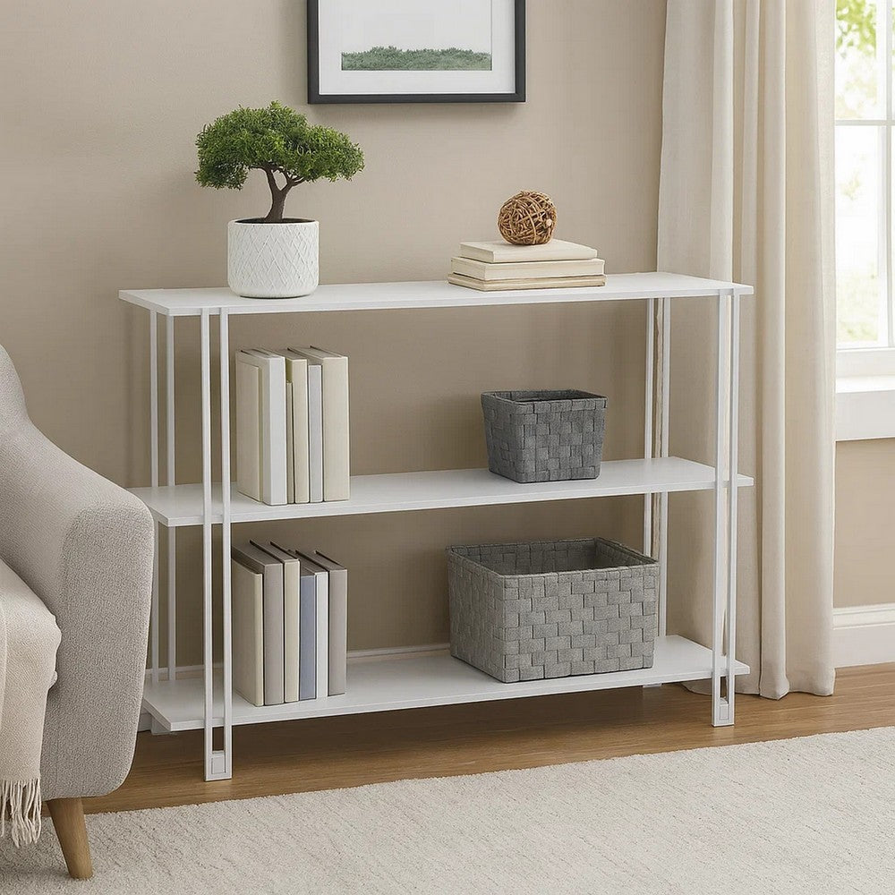 Rasha 3 Tier Storage Rack Rack, Spacious Shelves, White Metal, 44 Inch