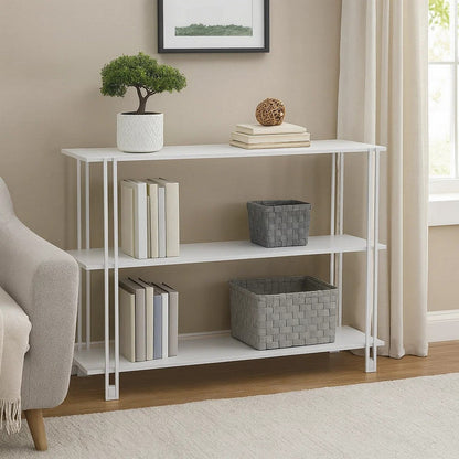 Rasha 3 Tier Storage Rack Rack, Spacious Shelves, White Metal, 44 Inch