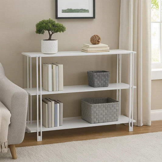 Rasha 3 Tier Storage Rack Rack, Spacious Shelves, White Metal, 44 Inch