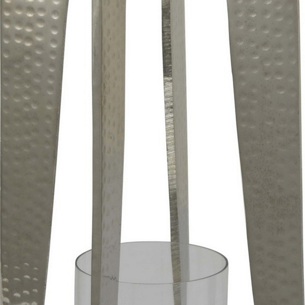 Brie Candle Holder Lantern, 27 Inch, Silver Metal Frame, Glass Shade
