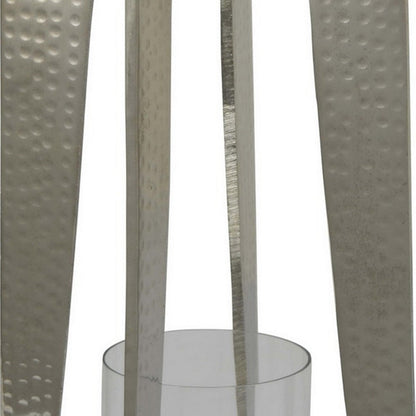 Brie Candle Holder Lantern, 27 Inch, Silver Metal Frame, Glass Shade