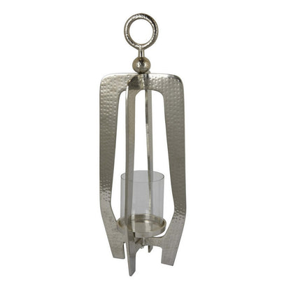 Brie Candle Holder Lantern, 27 Inch, Silver Metal Frame, Glass Shade