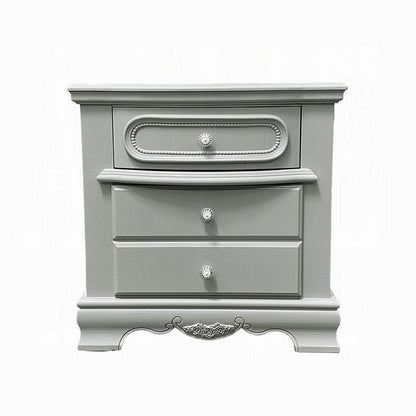 Auri Kids Nightstand, 3 Drawers and Scalloped Base, 27 Inch Gray Wood