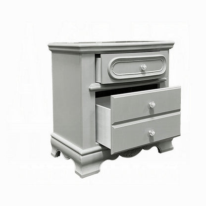 Auri Kids Nightstand, 3 Drawers and Scalloped Base, 27 Inch Gray Wood