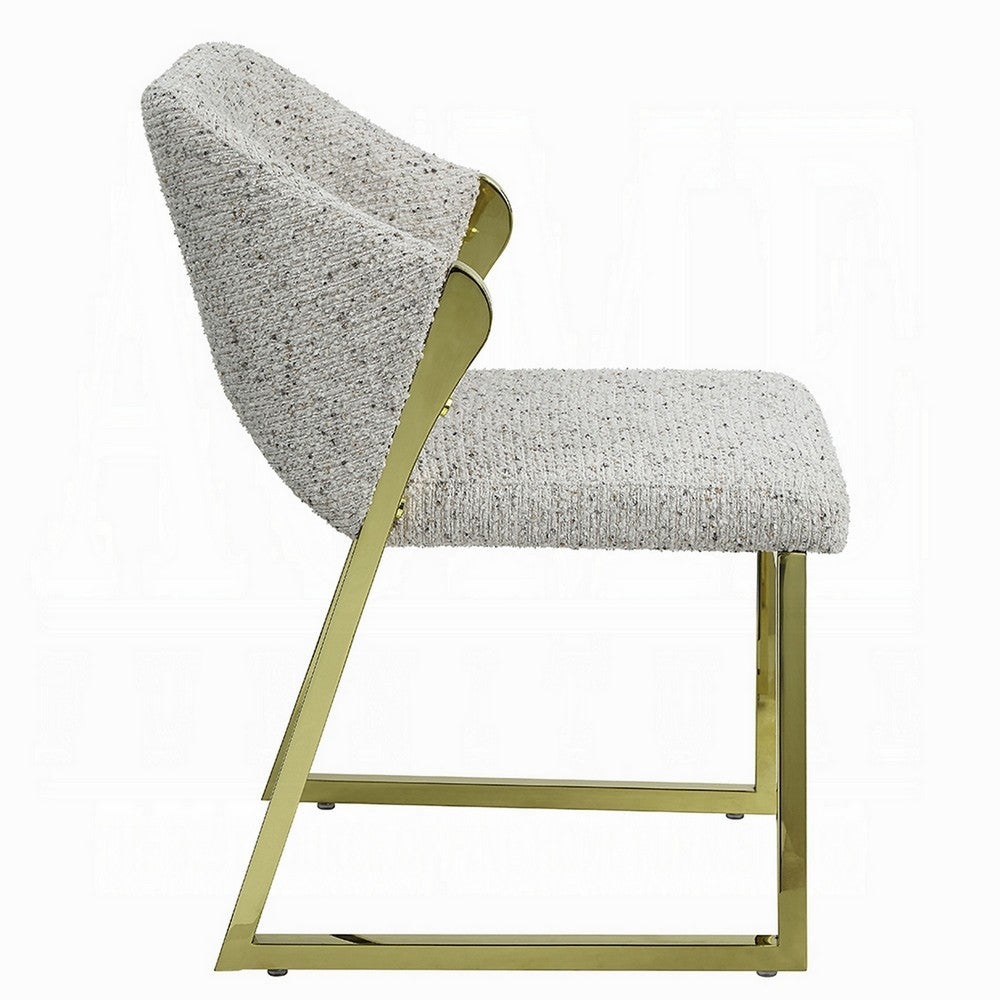 Side Dining Chair, Gold Stainless Steel, Gray Soft Teddy Sherpa