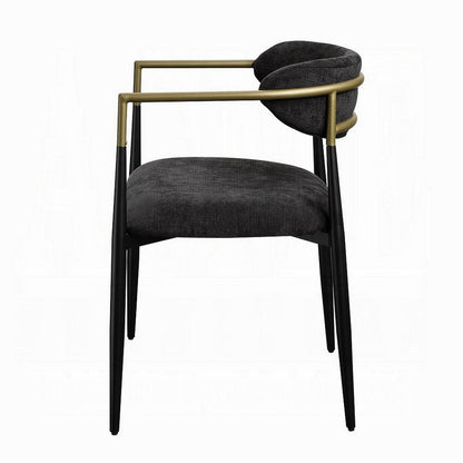 Vonn Dining Side Chair Set of 2, Black Gold Metal, Black Fabric