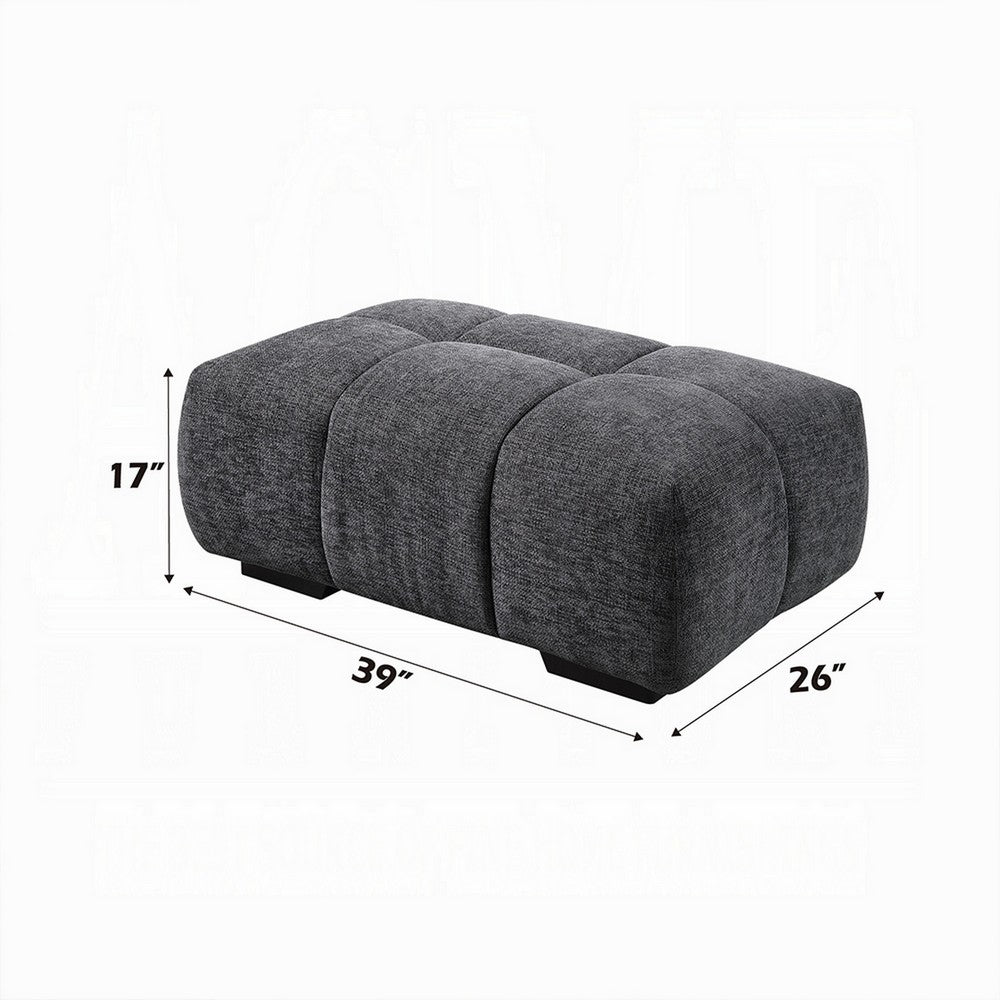 Cloe Modern Ottoman, Tufted Gray Linen Upholstery, 39x26 Solid Wood
