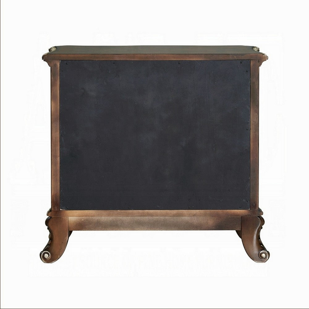 Vany Nightstand, Traditional Floral Trim, 3 Drawers, Cherry Brown