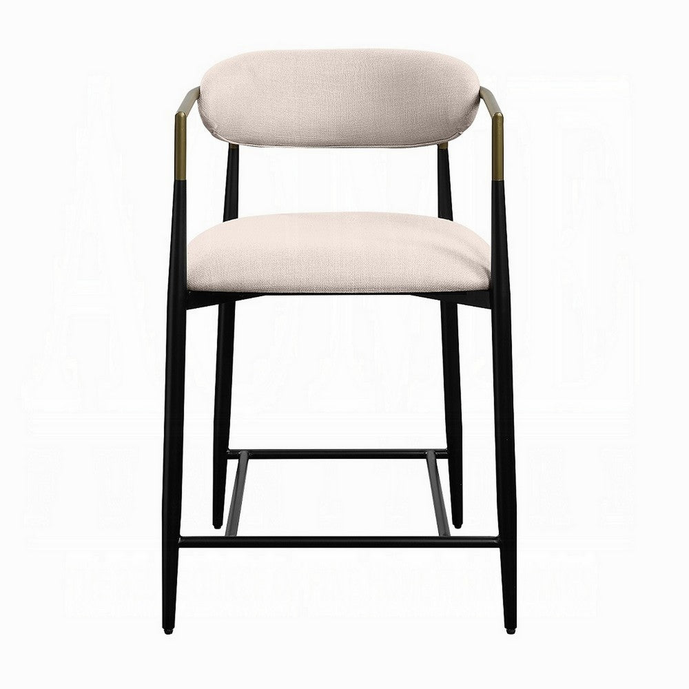 Vonn 25 Inch Counter Height Chair, Beige Fabric, Black Metal Frame