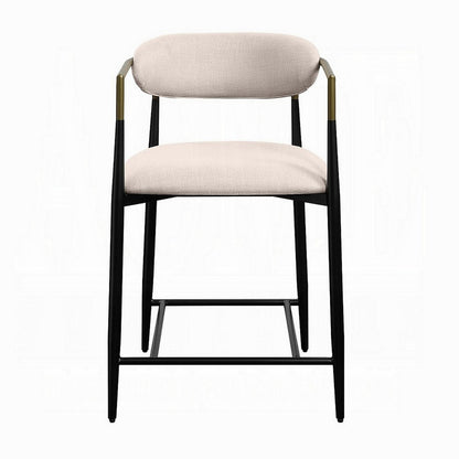 Vonn 25 Inch Counter Height Chair, Beige Fabric, Black Metal Frame