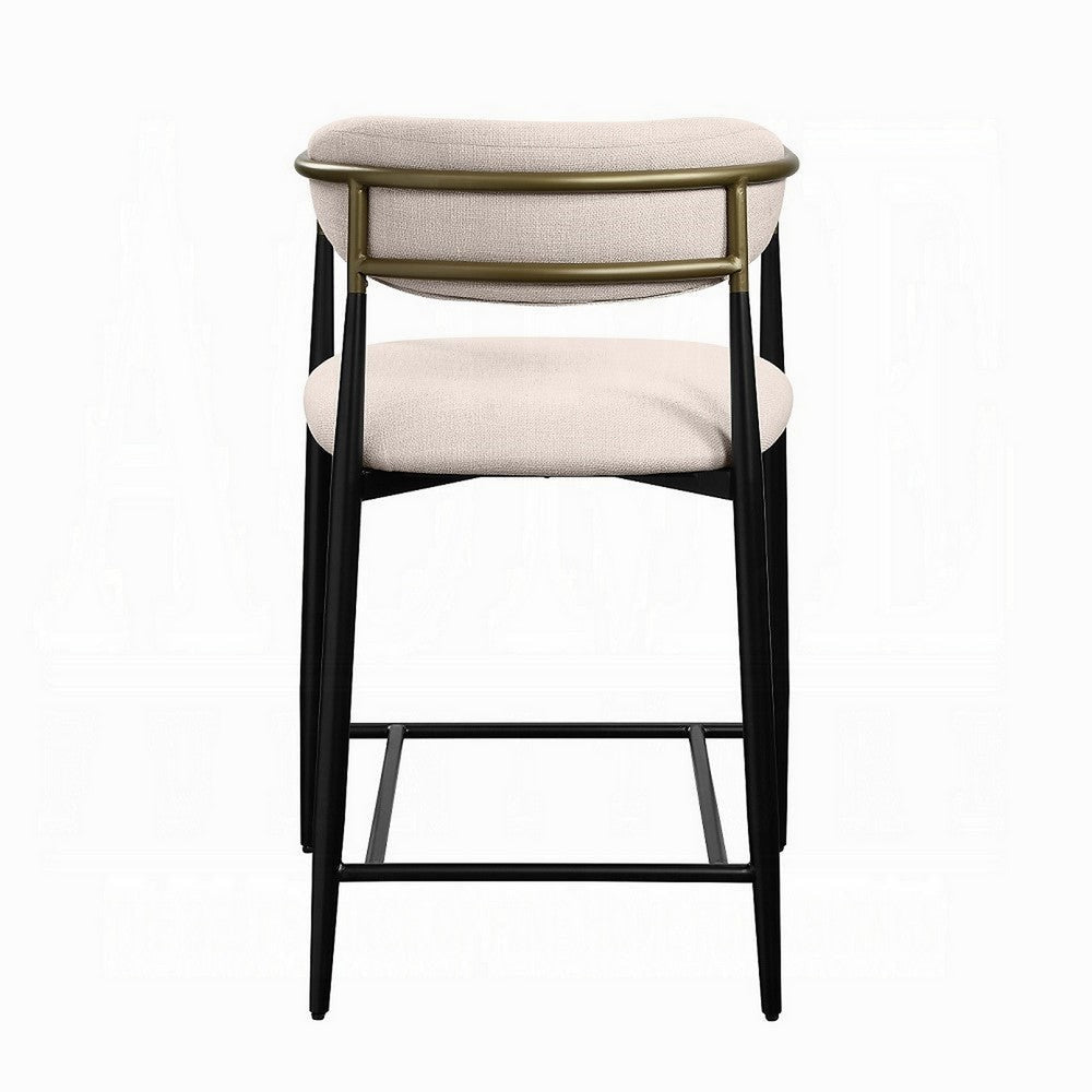 Vonn 25 Inch Counter Height Chair, Beige Fabric, Black Metal Frame
