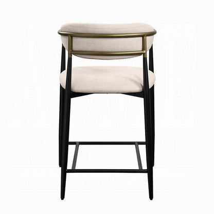 Vonn 25 Inch Counter Height Chair, Beige Fabric, Black Metal Frame