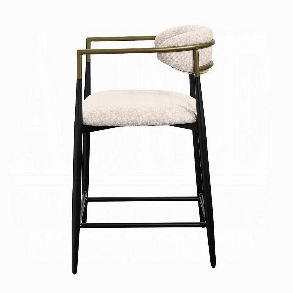Vonn 25 Inch Counter Height Chair, Beige Fabric, Black Metal Frame