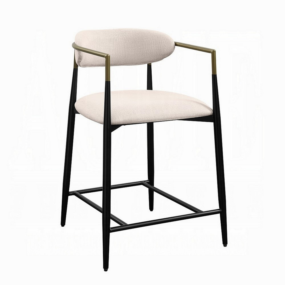 Vonn 25 Inch Counter Height Chair, Beige Fabric, Black Metal Frame